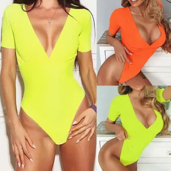 

Women Solid V-Neck Romper Lace Jumpsuit Leotard Vest Tops Blouse Ladies Bodysuit