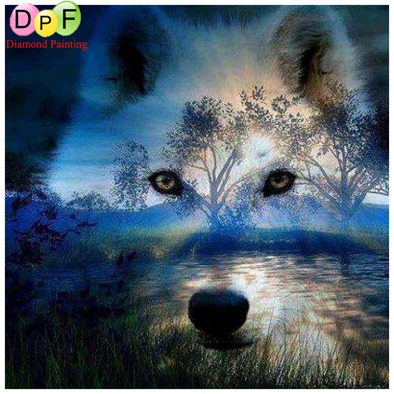 

DPF 5D Diamond Painting Diy square Full Cross-stitch Diamond Painting Embroidery Landscape wolf home decoration painting