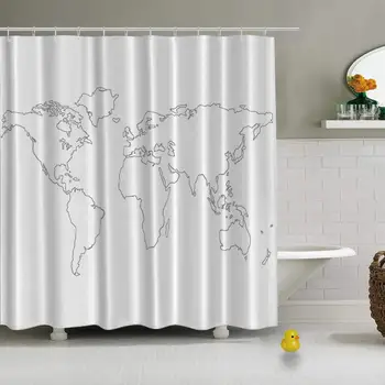

Map Shower Curtain Various Shower Curtain,Simplistic Design World Map Outline with Thin Black Line Drawing Abstract Continents