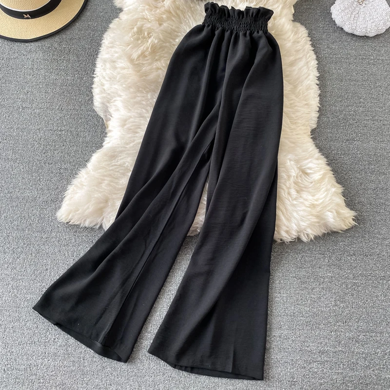 lounge sets Spring Summer Green/Black/Red Two Piece Set Women Sexy Slash Neck Short Tops + High Waist Wide Leg Pants Female Suit New 2022 ladies loungewear