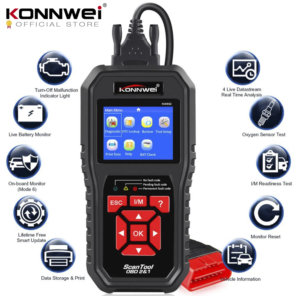 Автомобильный диагностический сканер KONNWEI KW850 OBD2 универсальный инструмент OBD для