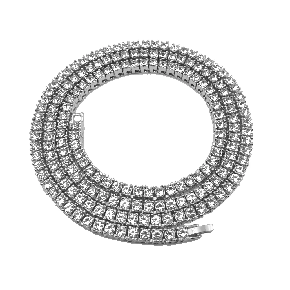 5 мм 1 ряд цепи теннис ожерелье Модные ювелирные изделия мужские хип-хоп iced out bling унисекс с высоким качеством кристалл серебряный цвет