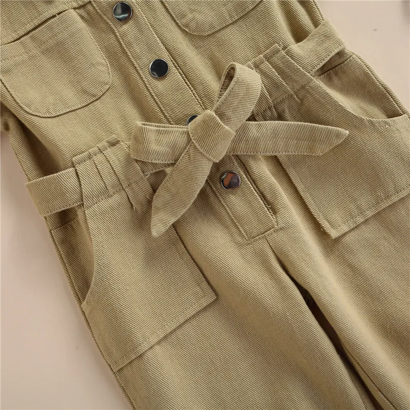 Baby Rompers Cotton Jumpsuit Baby Jumpsuit 1-5 Years Kids Girls Casual Long Sleeve Jumpsuit Solid Color Lapel Pocket Single-Breasted Spring Autumn Rompers For Infant Girls