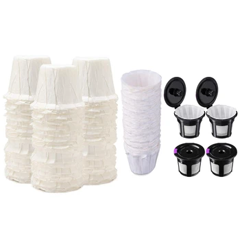

100x Coffee Filter Paper Unbleached Wooden Drip Paper Cone Shape & Including 4 Pack K Cups and 100 Pcs Coffee Filters
