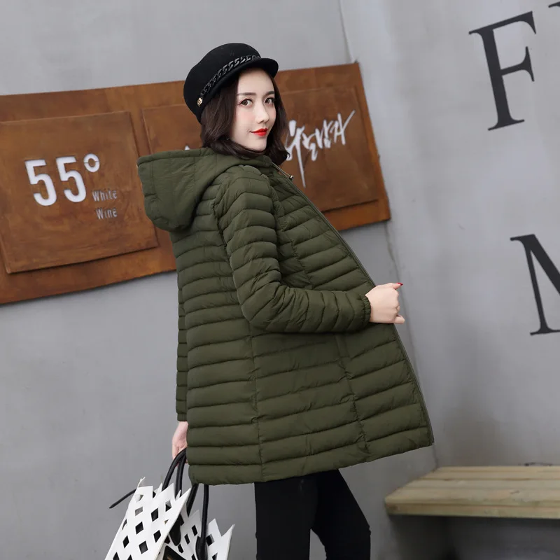 

2019 Autumn & Winter New Style Women's Mid-length Warm down Jacket Cotton-padded Clothes Slim Fit Plus-sized Teenager