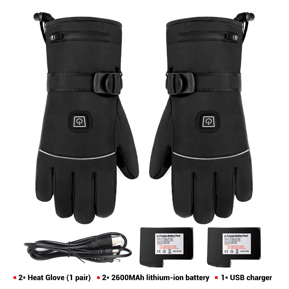 Зимние перчатки для велоспорта, водонепроницаемые, с подогревом, Guantes Ciclismo, сенсорный экран, на батарейках, велосипедные перчатки для гонок, верховой езды, лыжные перчатки - Цвет: A2 With 2pcs Battery