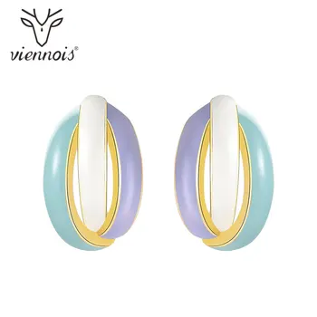 

Viennois Stud Earrings for Women Colorful Enamel Geometric Crystal Earrings Lady