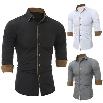 

2020 Casual Men Solid Color Long Sleeve Buttons Down Shirt Cotton shirt Solid linen Basic Button Casual Linen Cotton shirts men