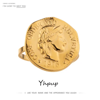 Yhpup Statement Face Portrait Pattern Ring Stainless Steel Jewelry Simple Punk Metal Geometric 18 K Ring бижутерия Gift 2021