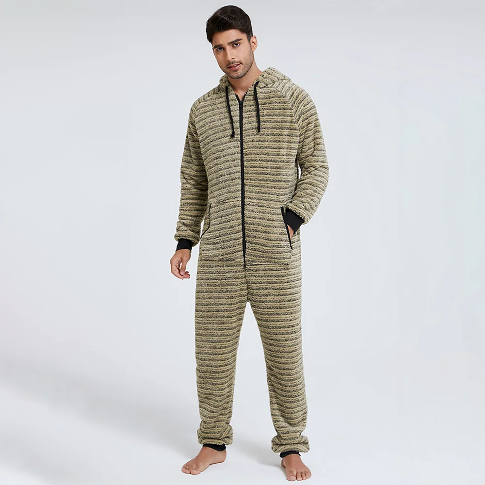 Camouflage Print Men Hoodie Jumpsuit Pure Autumn Winter Solid Casual Rompers Sleepwear Zipper Long Sleeve Flannel Pyjama Onesies