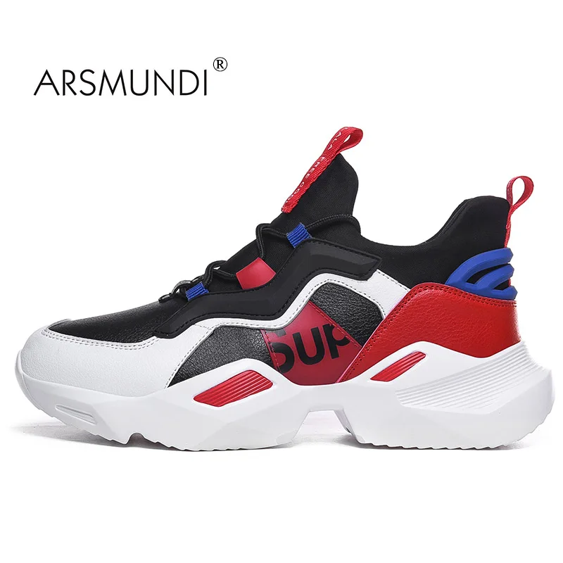 ARSMUNDI/ г. Осенняя Мужская дышащая обувь для бега, с светильник, черного цвета, Удобная Нескользящая Мужская обувь уличные Прогулочные кроссовки для мужчин, большие размеры - Цвет: Black red