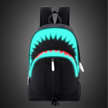 

Men Fashion USB Charging Night Luminous Backpack Shark Laptop Backpack Chest Bag Teenagers School Bag Mochila Travel Bag Black