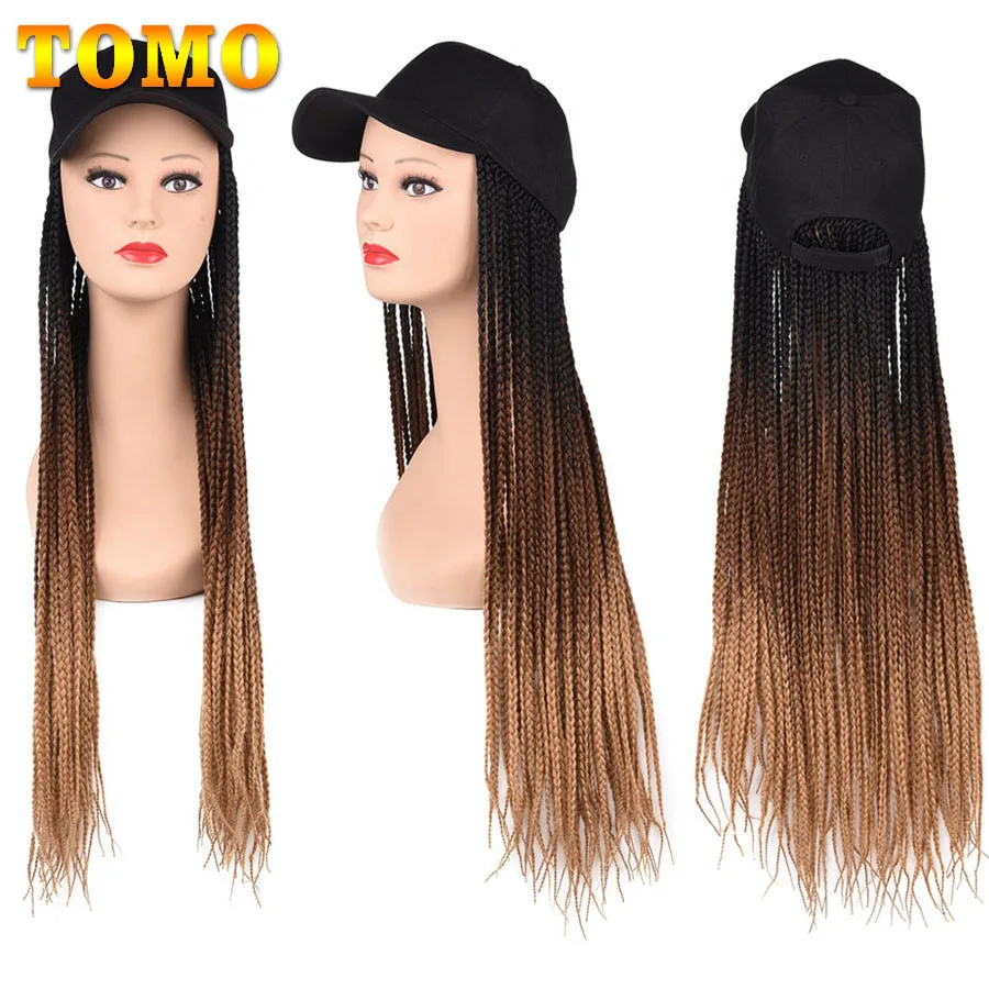 Synthetic Hair Wigs TOMO Baseball Cap Box Braided Wigs For Black Women Ombre Synthetic Twist Braid Hair Extension Cornrow Wig with Adjustable Hat