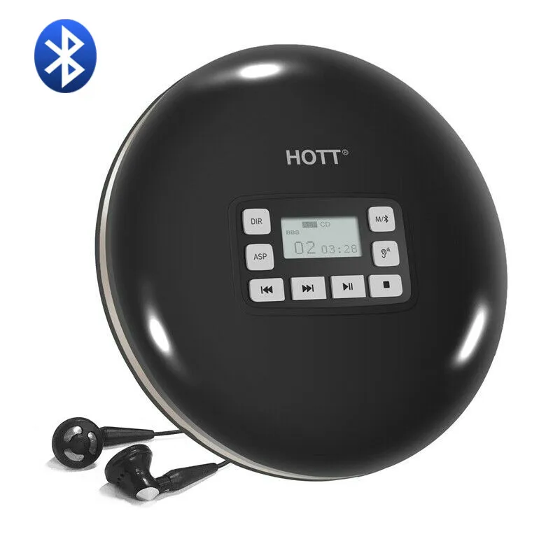 

HOTT CD711T перезаряжаемый Bluetooth портативный MP3 CD плеер для дома путешествия и автомобиля с стереонаушниками Противоударная защита