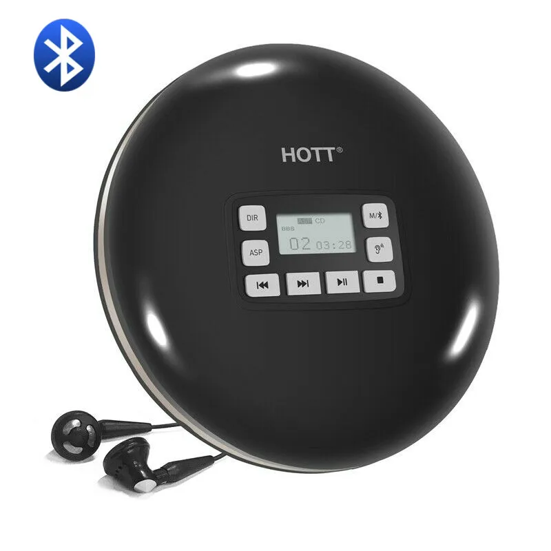 Negro InLoveArts HOTT 711T Reproductor de CD Reproductor de CD Bluetooth portátil Reproductor de música de Calidad HiFi con Auriculares/función de protección antichoque/Pantalla LED 