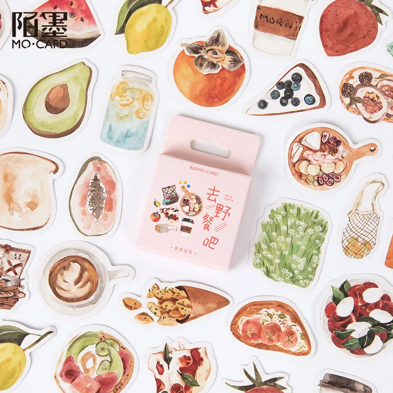 45pcs box go to picnic mini paper stickers food series stationery sticker kawaii korean stickers scrapbooking decorative diary assorted stickers aliexpress