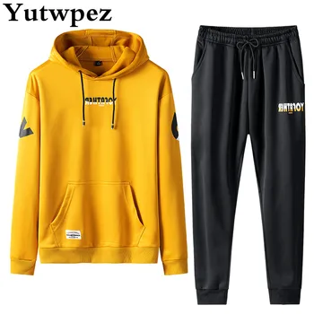 

New Tracksuit Men Set Hoodies Men Sweatshirt Men Sweat Brand Spring Autumn Fashion Sweatsuits Fleece 2PCS Stand Collar Patchwork