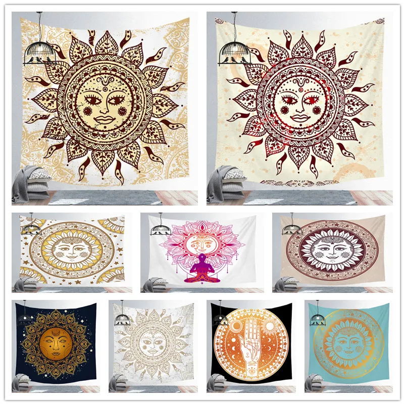 

Sun Moon Tapestry India Mandala Wall Hanging Tarot Wall Carpet Psychedelic Tapiz Witchcraft Wall Cloth Tapestries