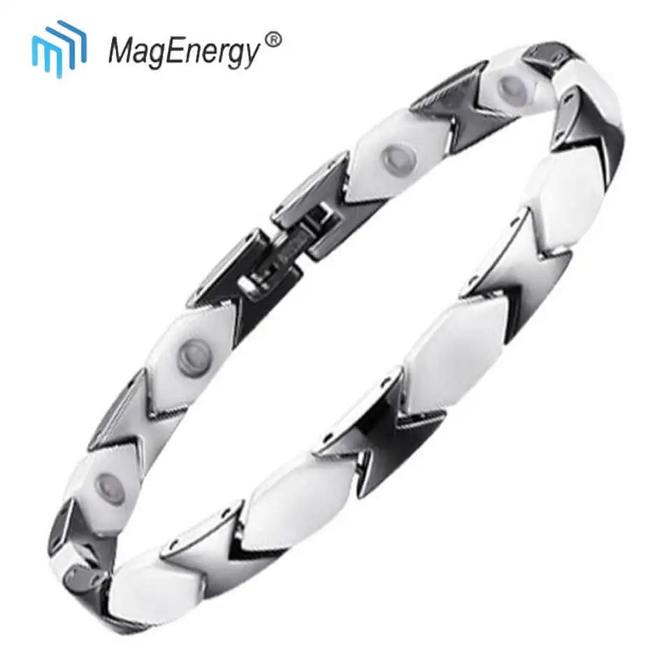 MagEnergy белые керамические браслеты с элементами здоровья, магнитный браслет, облегчающий боль, регулируемый браслет с бесплатным инструментом