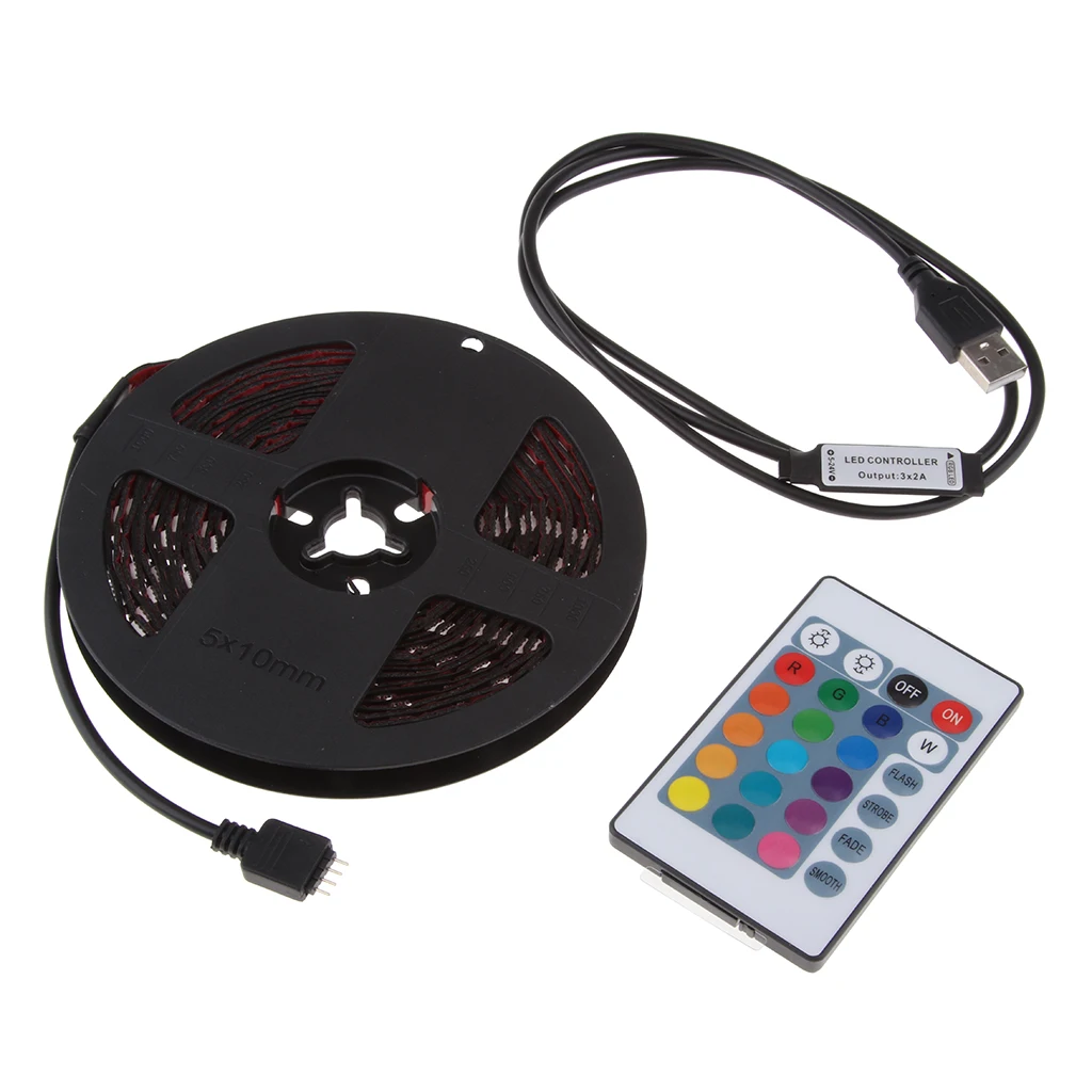 DC 5V USB LED RGB Strip Light TV Back Lighting with 24-Key Remote 5 meters