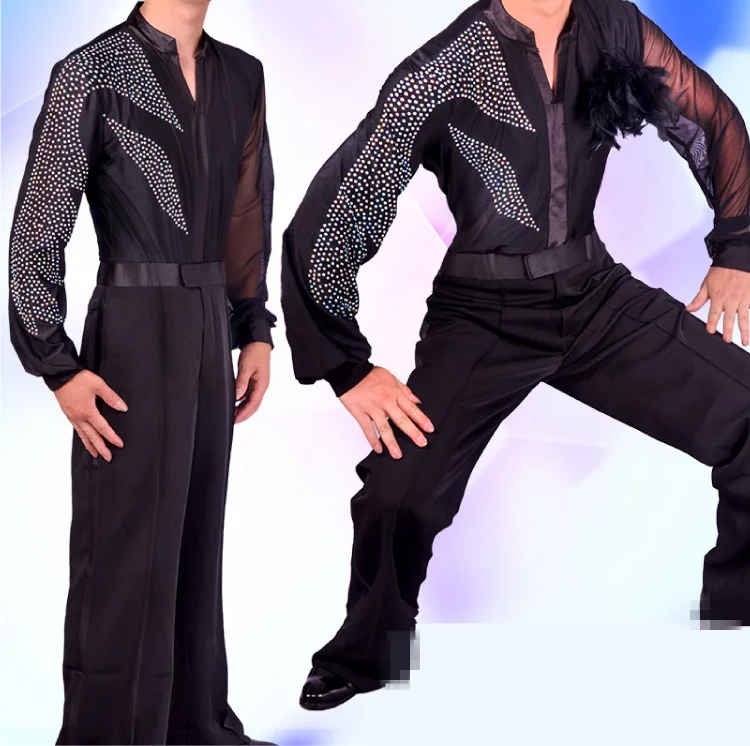 

2019 Latin Dance Shirts Mens Ballroom Dancing Wear Adult Standard Tops Performance Competition Clothing Customize Clothes