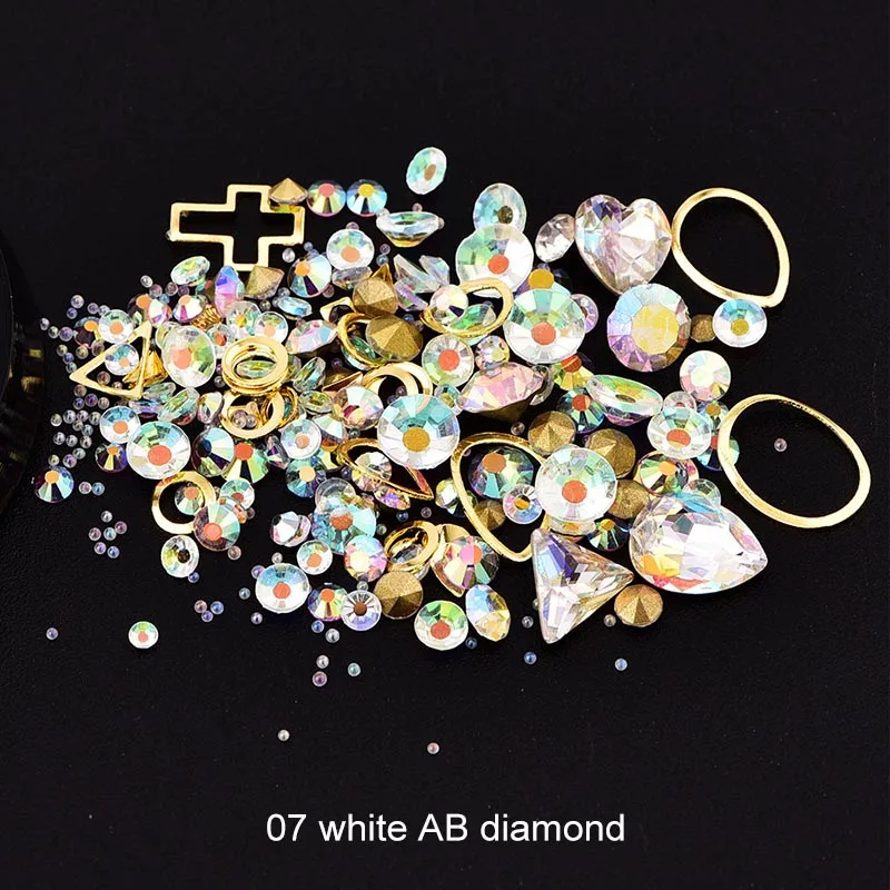 Многоразовые Стразы алмазные украшения для ногтей цветной кристаллический песок камни Женские аксессуары, бижутерия Стразы Икра жемчуг 1 коробка - Цвет: 07 white AB diamond