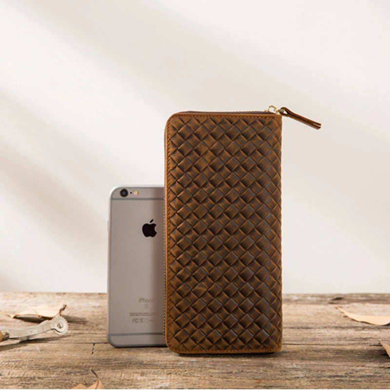 Ручной работы из воловьей кожи Длинный кошелек мульти-карта сумка мужская сумка большая емкость кожаная молния мобильный телефон сумка клатч
