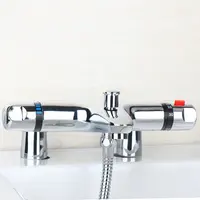 ทองเหลืองดาดฟ้าติดตั้งวาล์วผสม Thermostatic อุณหภูมิคงที่ควบคุมสองอ่างอาบน้ําก๊อกน้ําแตะเทอร์โมวาล์ว TR533 3