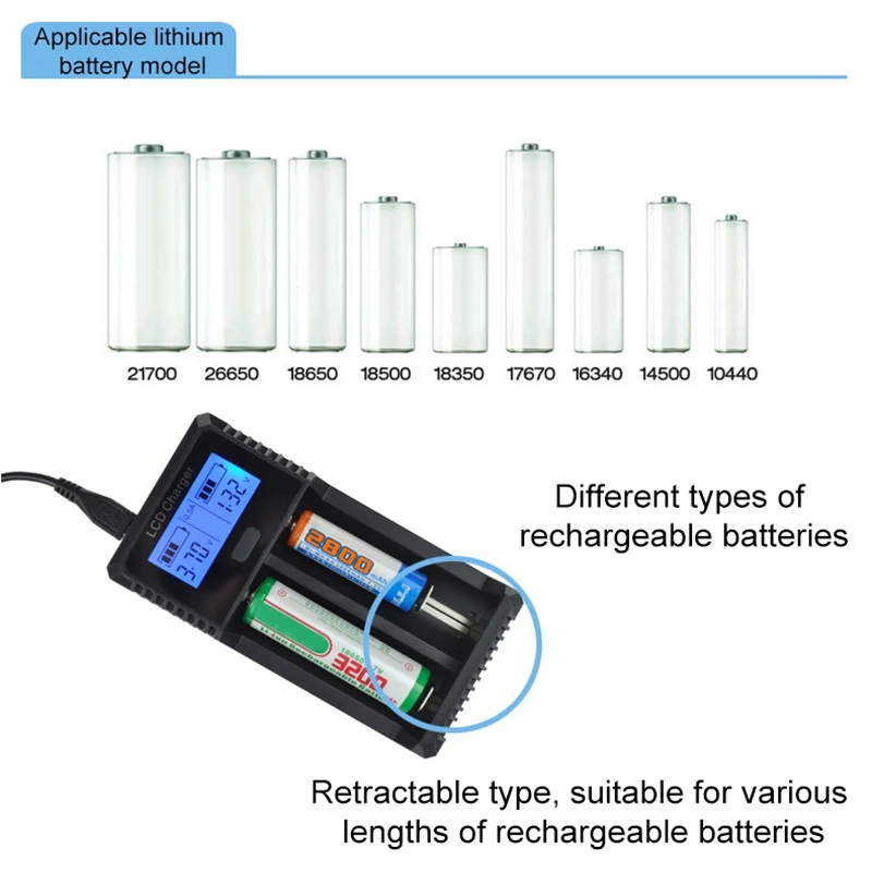 Двойной сольц Smart Led Дисплей Батарея Зарядное устройство с защитой от короткого замыкания в 32650 26650 18650 17670 16340(Cr123A) Aa, Aaa, C, Sc