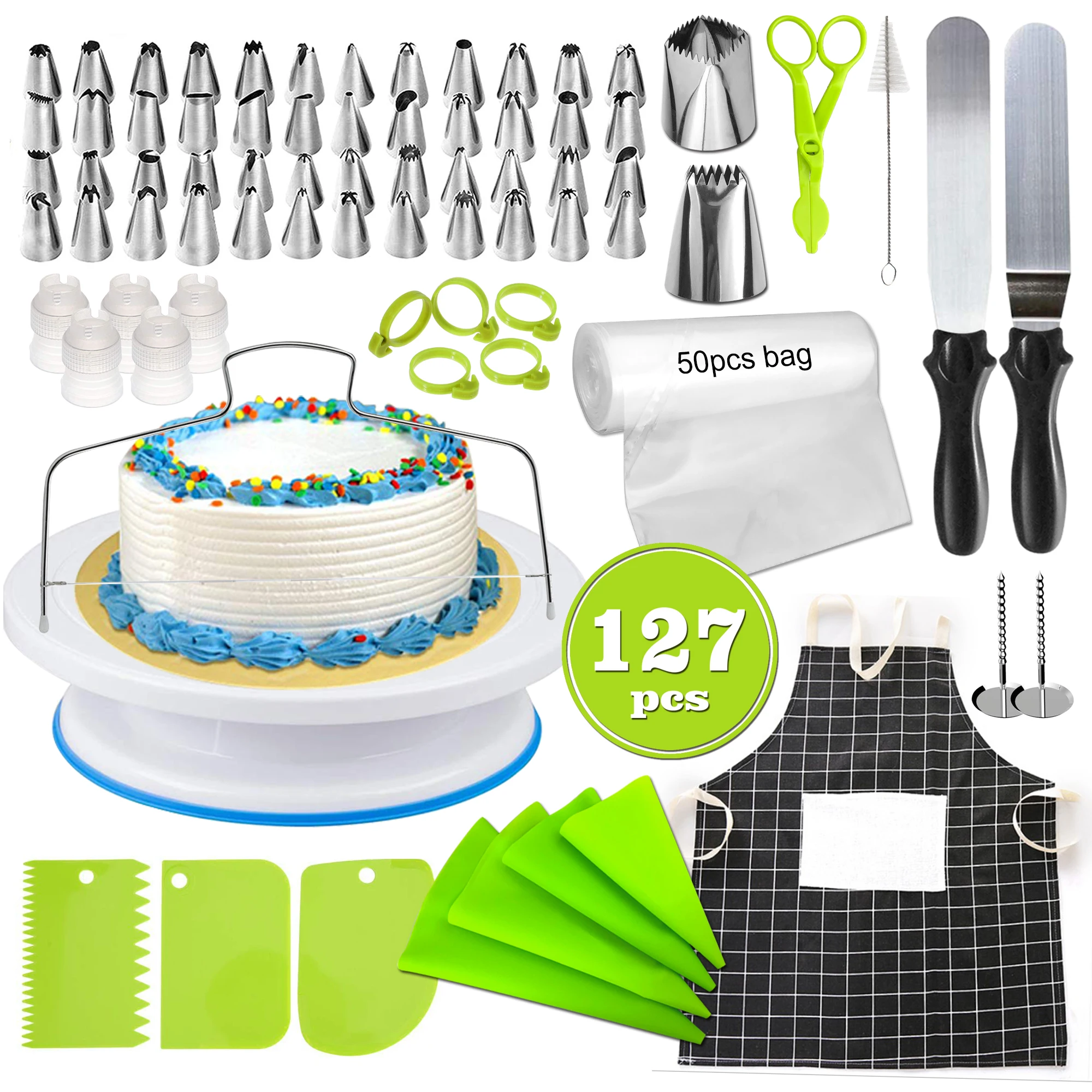  127Pcs Cake Decorating Tools Supplier Kit Baking Set Turntable Stand Pastry Nozzles Piping Tips Ici