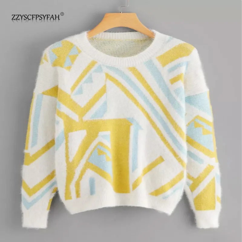 

ZPT203-1 Women's New Round Neck Long Sleeve Irregular Pattern Turtleneck Sweater