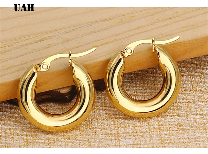 UAH Two-color Gold color Women Gift Sale Fashion Jewelry Stainless Steel Wives Round Fancy Hoop Earrings