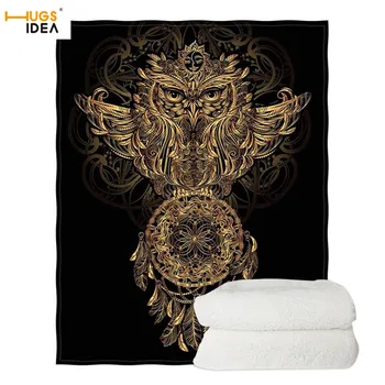 

HUGSIDEA Hot Sales Sofa/Couch Blanket Spring Air Condition Blanket Owl with Feather Printing Keep Warm Blanket 2020 New