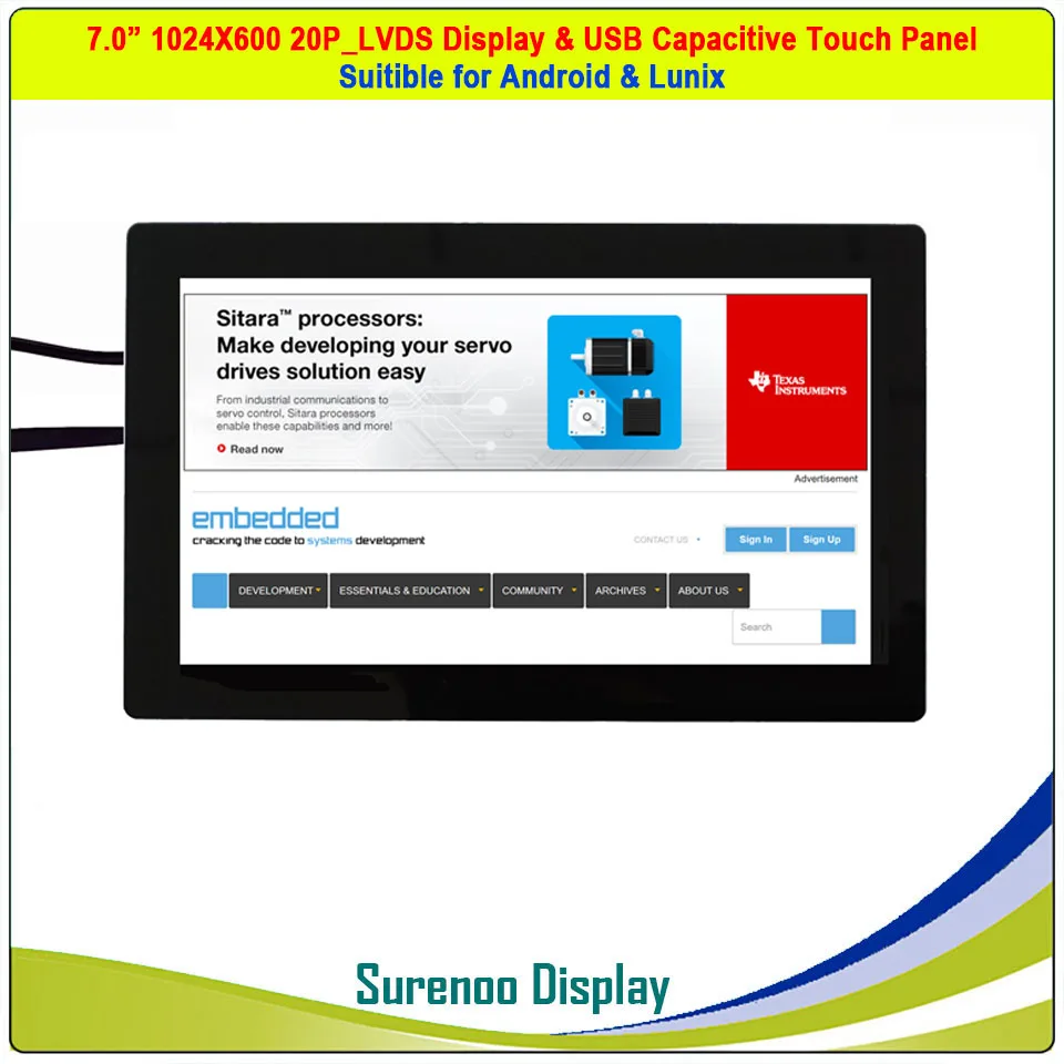 " дюймовый 1024*600 20P_LVDS TFT ЖК-модуль экран дисплея и USB емкостная сенсорная панель подходит для Android/Lunix