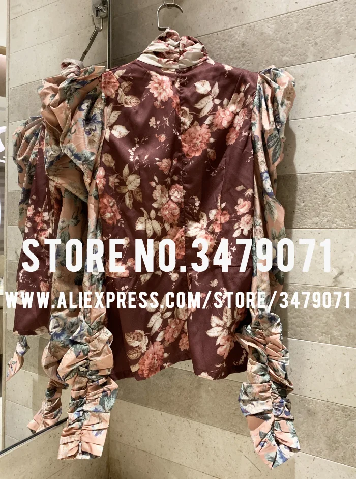 Осенняя Женская Ретро-блузка из твила с цветочным принтом, рубашка с длинными рукавами, темпераментный топ с длинными рукавами