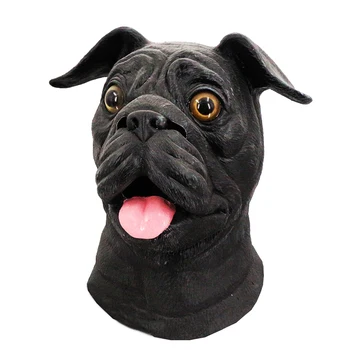 

Latex Full Head Overhead Animal Dog Mask, Bulldog Mask Pug Halloween Costume Party Latex Mask Black
