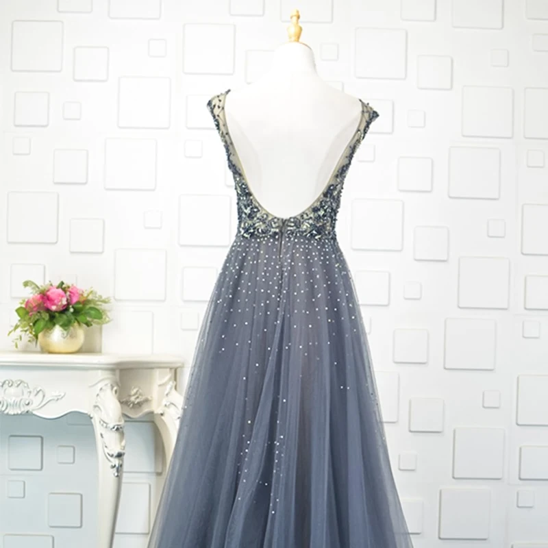 YY087 arabic evening dress long v-neck backless navy blue mother of bride dress A-line evening gown new robe soiree sexy longue