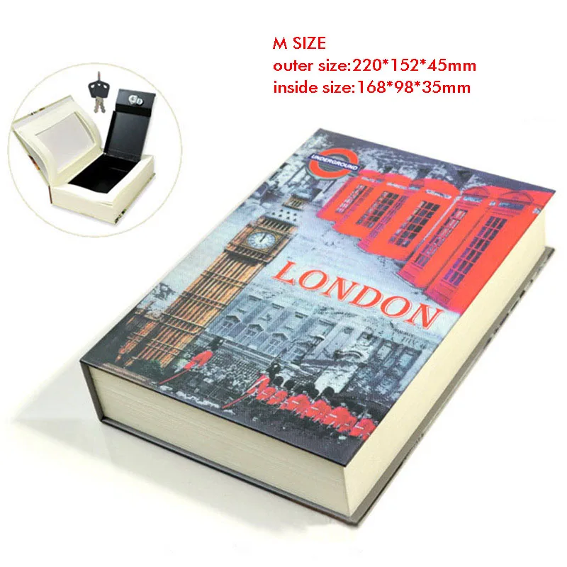 London-Size M Размер M книга безопасный ключ замок тип высокое качество секретная книга скрытые безопасные металлические стальные Аналоговые классические книги стиль - Цвет: London-Size M