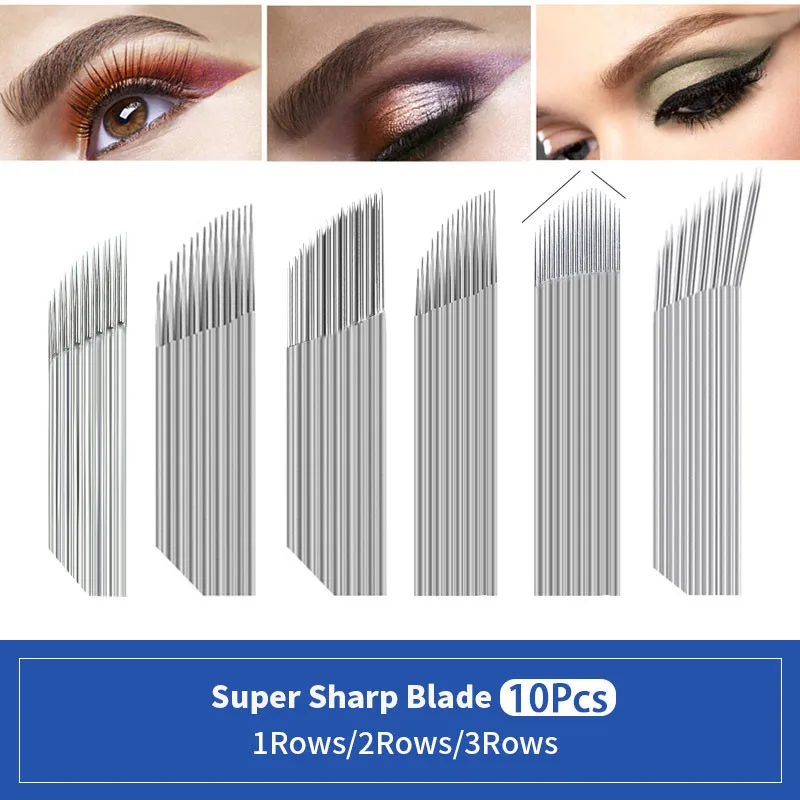 

10Pcs 14/15/16/17/18Pin Fog Micaoblding Needle Permanent Eyebrow Makeup Needle Blades For Microblading Pen Manual Embroidery