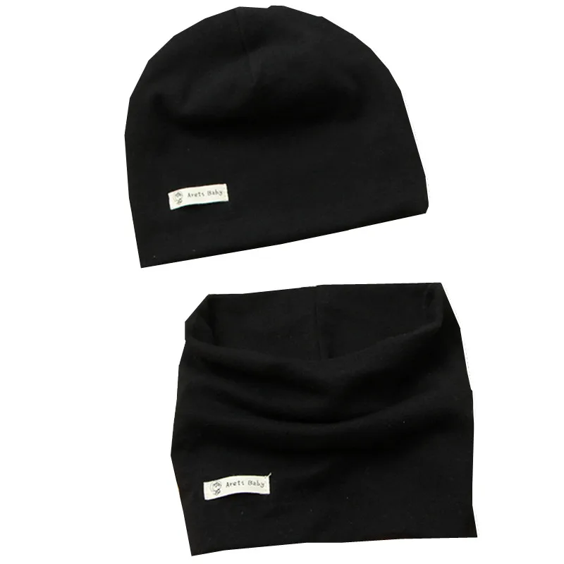 New Fashion Solid Cartoon Print Children Hat Scarf Set Autumn Winter Girls Hats Kids Skullies Beanies Cotton Boys Caps Scarf Set