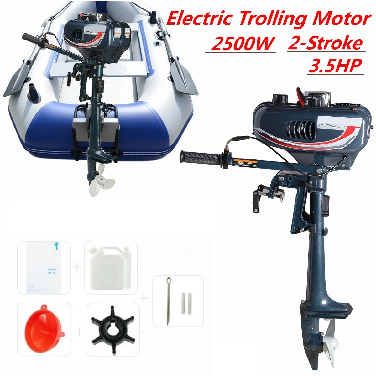 49CC Electric Trolling Motor Inflatable Boat Outboard Engine 2-Stroke 3.5HP 2500W Boat Engine Outboard Motors For Fishing