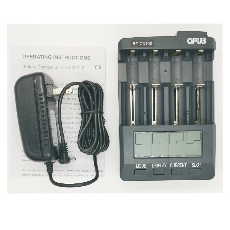 Battery Charger Charger Adapter Battery Charger Adapter OPUS BT-C3100 V2.2 LCD Smart Battery Charger For Li-ion NiCd NiMH AA AAA 10440 14500 18650 21700 LiFePO4 Rechargeable Batteries