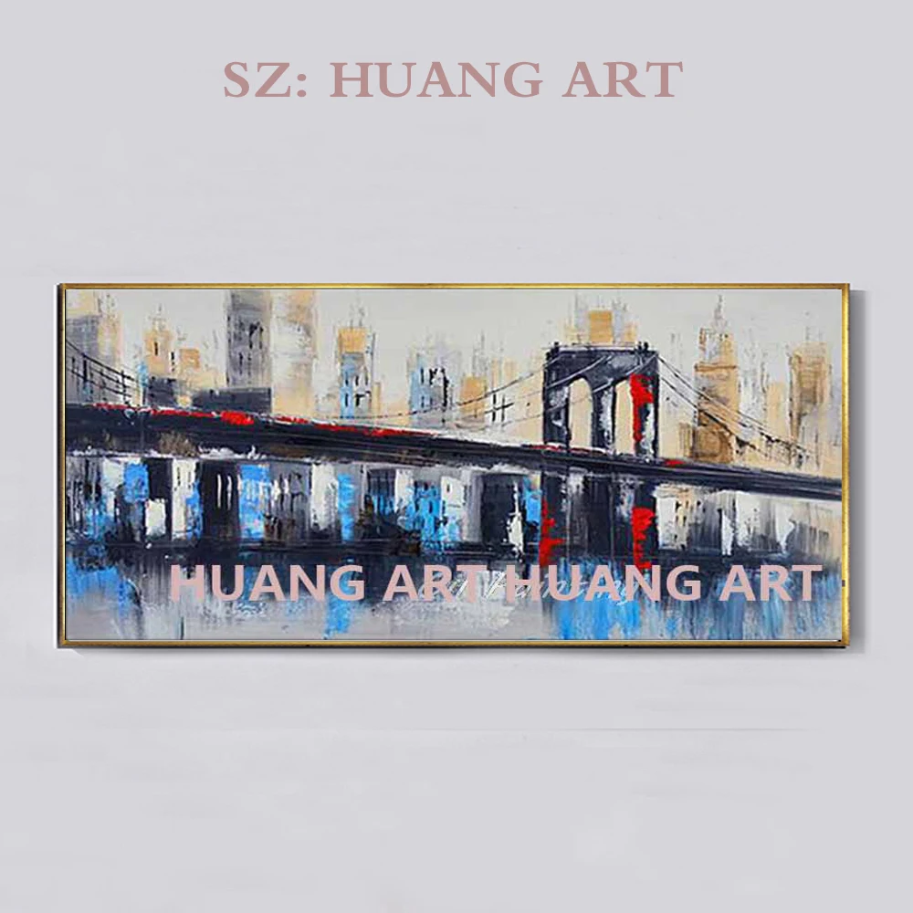 Hand painted abstract dao San Francisco bridge oil canvas painting wall the adornment of sitting room bedroom | Дом и сад