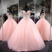 Милые розовые тонкие лямки Тюль бальные платья Hot9 бисером Стразы Топ бальное платье выпускного вечера вечерние платья принцессы