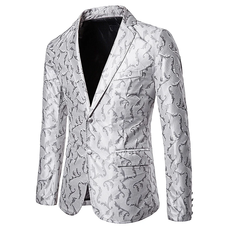 2019 EU plus size men smart casual suit jacket autumn Flower leaves embroidery suit coat men Two buckles design suit Tops