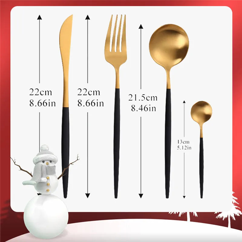 Cutlery Set Black Gold Dinnerware Fork Spoon Knife 24 Pieces Stainless Steel Complete Tableware Kitchen