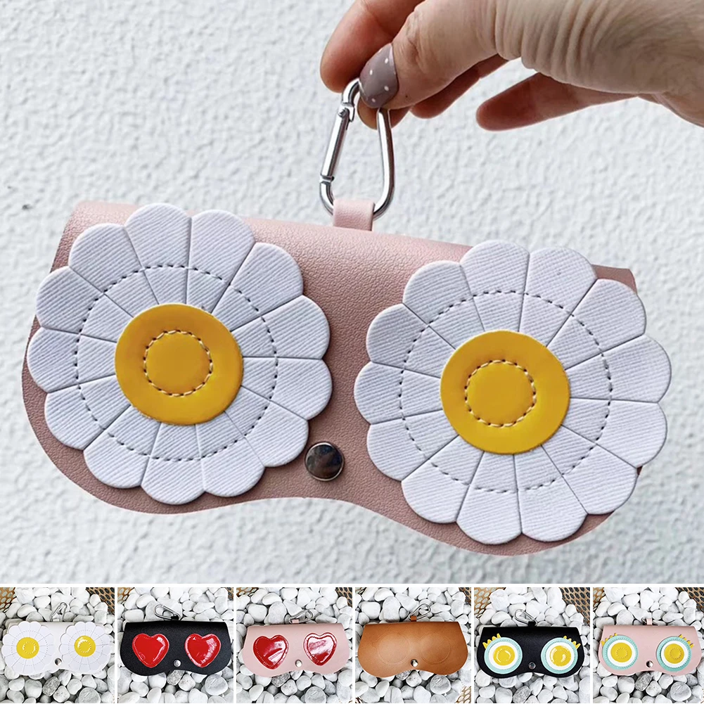 Sunglasses Keychain Cartoon Cute Artificial Leather Gift With Clip Portable Protection Pouch Handbags Decoration Glasses Case