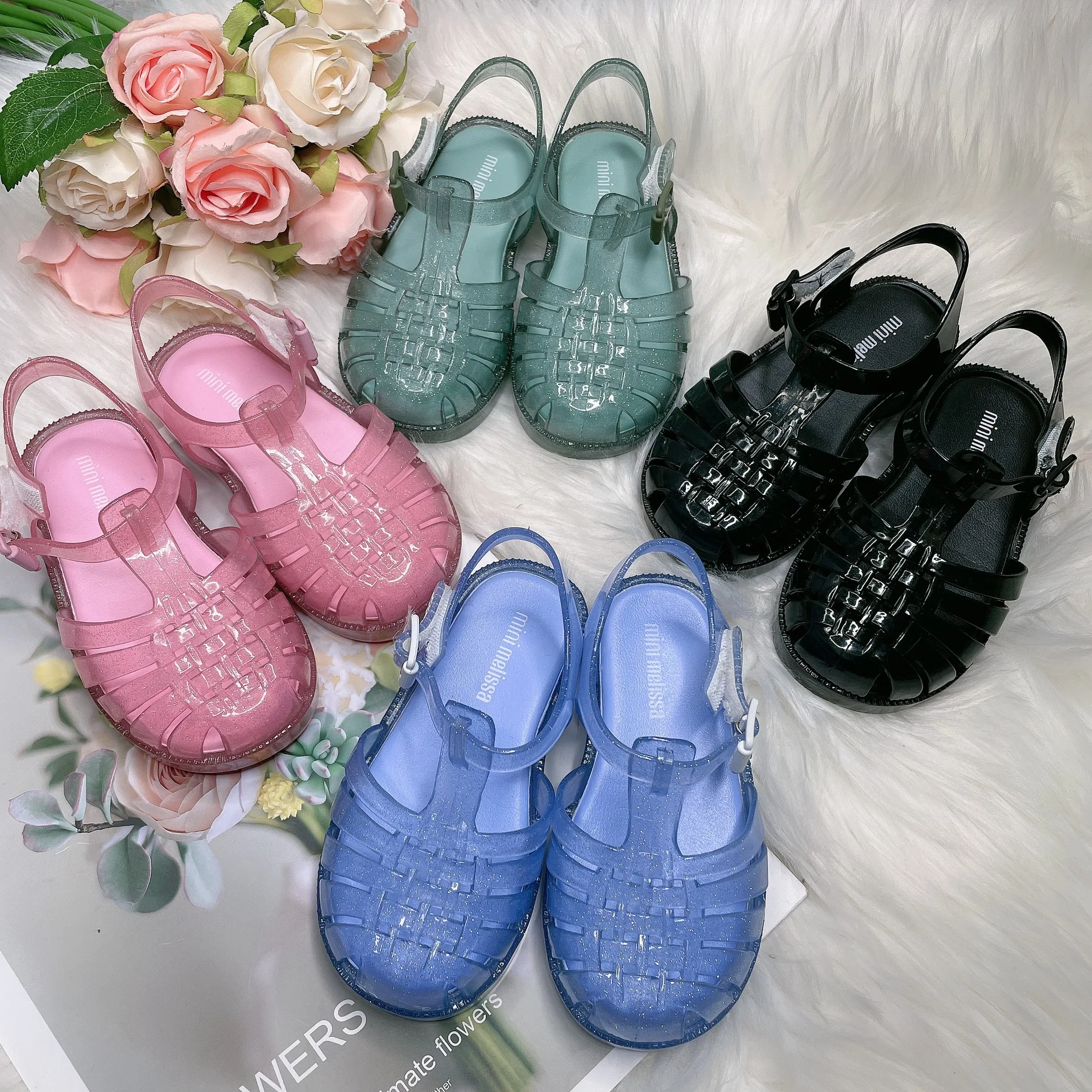 

2021 New Kids Roma Sandal for Summer Mini Melissa Fashion jelly shoes for girl and boy Childre PVC Candy Shoes Boy Sandal HMI001