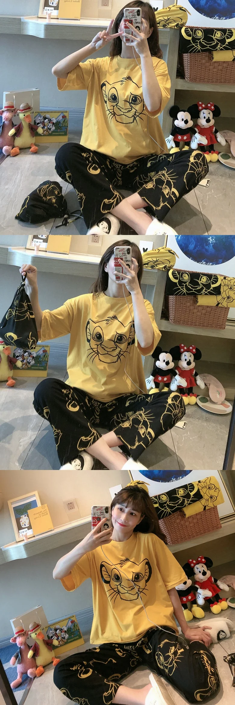 silk pajama set Plus Size Disney Anime The Lion King Simba Cool Summer Sets Womens Outfits Loungewear Winnie the Pooh Nightwear Pyjama Ensembles plus size pajamas