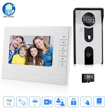 

7" Video Door Intercom System Doorbell Phone RFID Night Vision Camera with Indoor Monitor Photo Record Picture 32G TF SD Cards